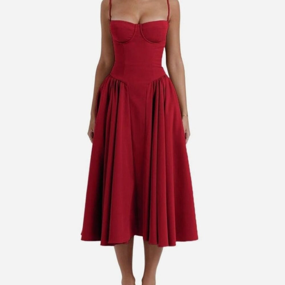 Women's Midi Dress W/ Voluminous Skirt, Adjustable Straps & Pockets  Sz: M Navy - Picture 9 of 16